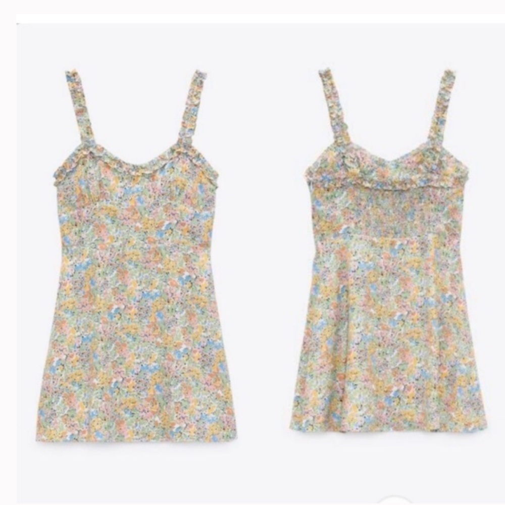 Zara Floral Mini Dress Sweetheart Neck Ruffle Strap Smocked Sundress Multi XXL - Picture 4 of 10